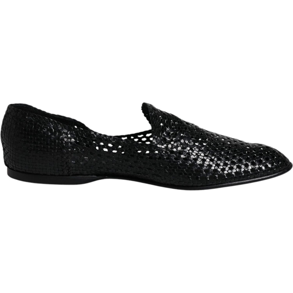 Dolce & Gabbana Black Woven Leather Slip On Loafers Shoes