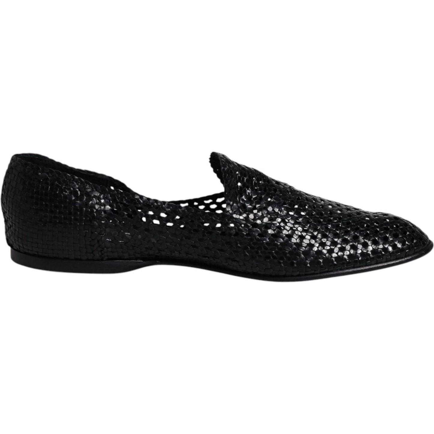 Dolce & Gabbana Black Woven Leather Slip On Loafers Shoes