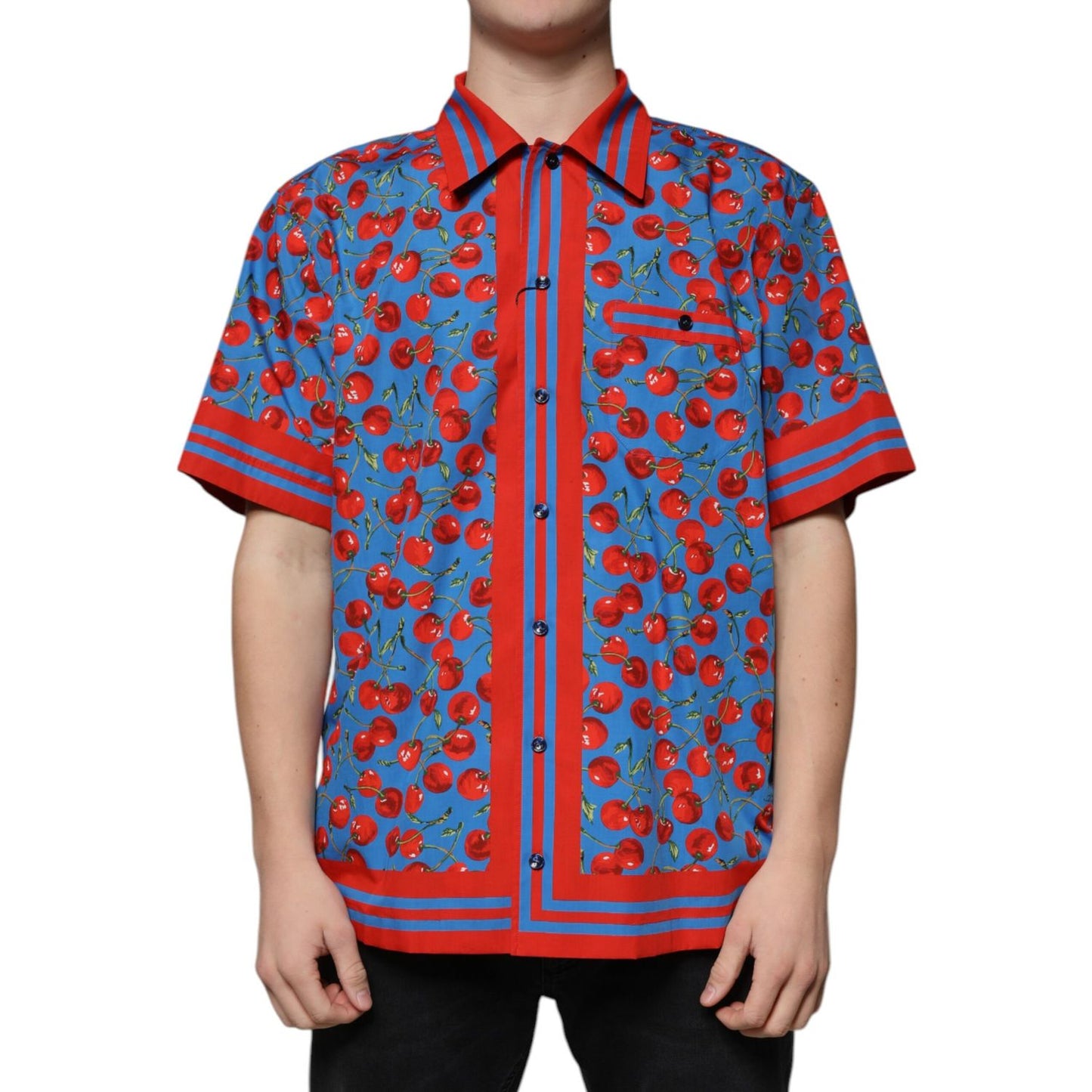Dolce & Gabbana Blue Cherry Cotton Button Down Casual Shirt TSH87289-41