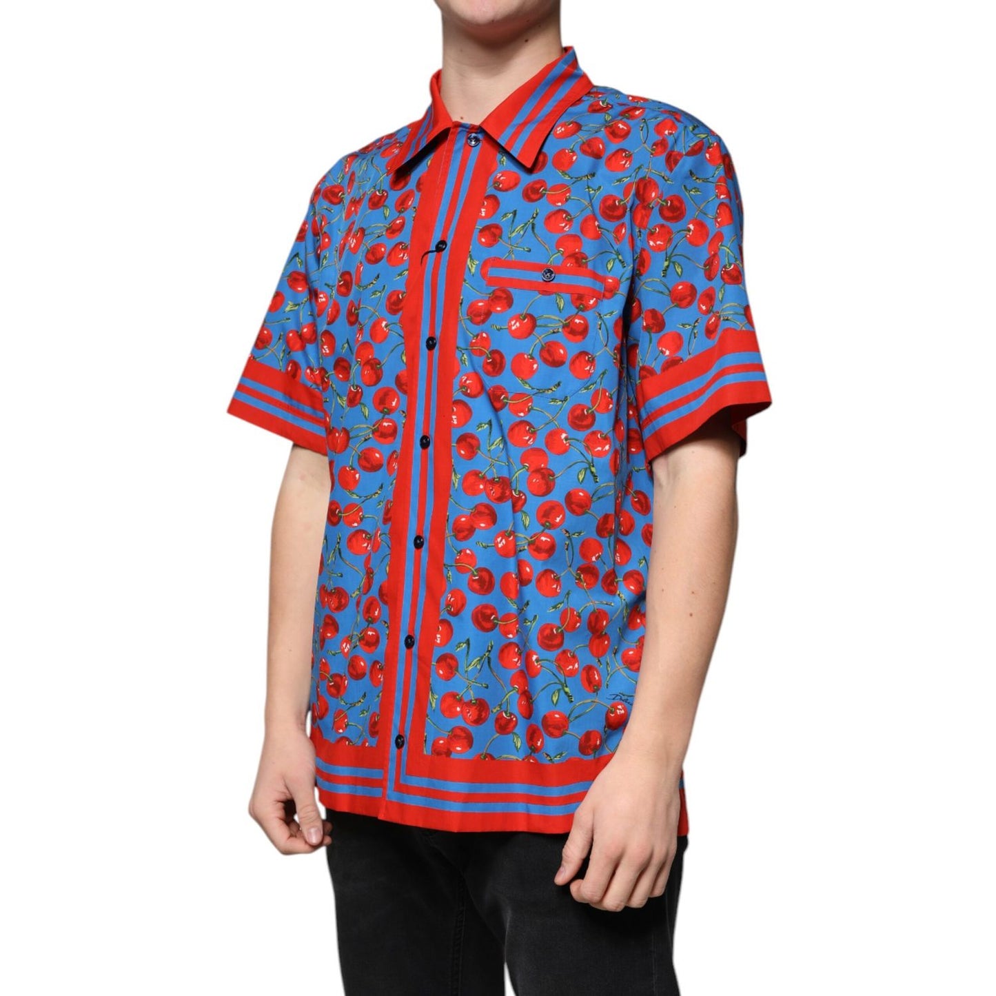 Dolce & Gabbana Blue Cherry Cotton Button Down Casual Shirt TSH87289-41