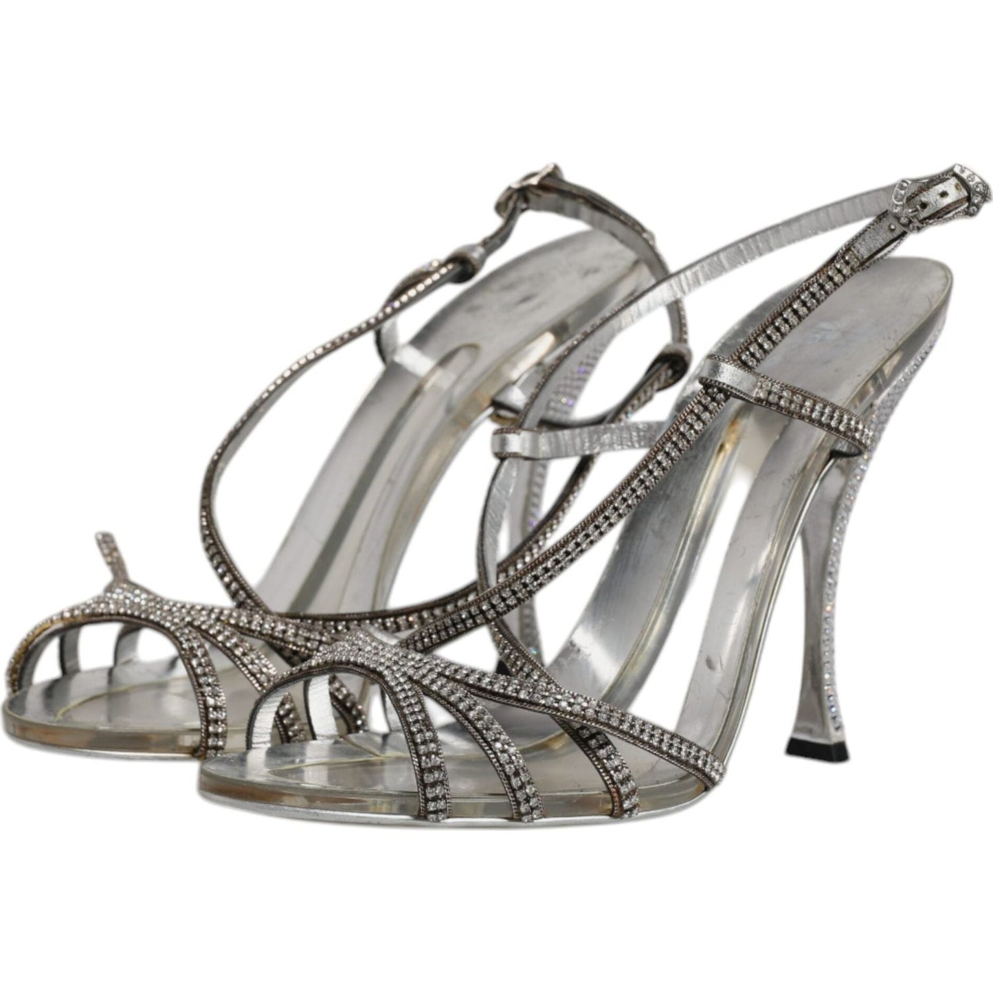 Dolce & Gabbana Silver Crystal Slingback KEIRA Sandals Shoes