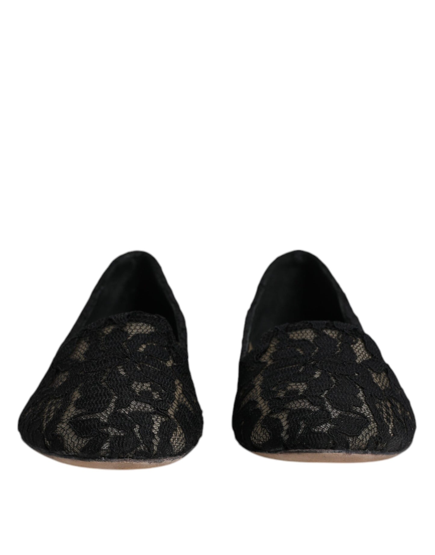 Dolce & Gabbana Black Taormina Lace Slip On Flats Shoes LA12060-37.5