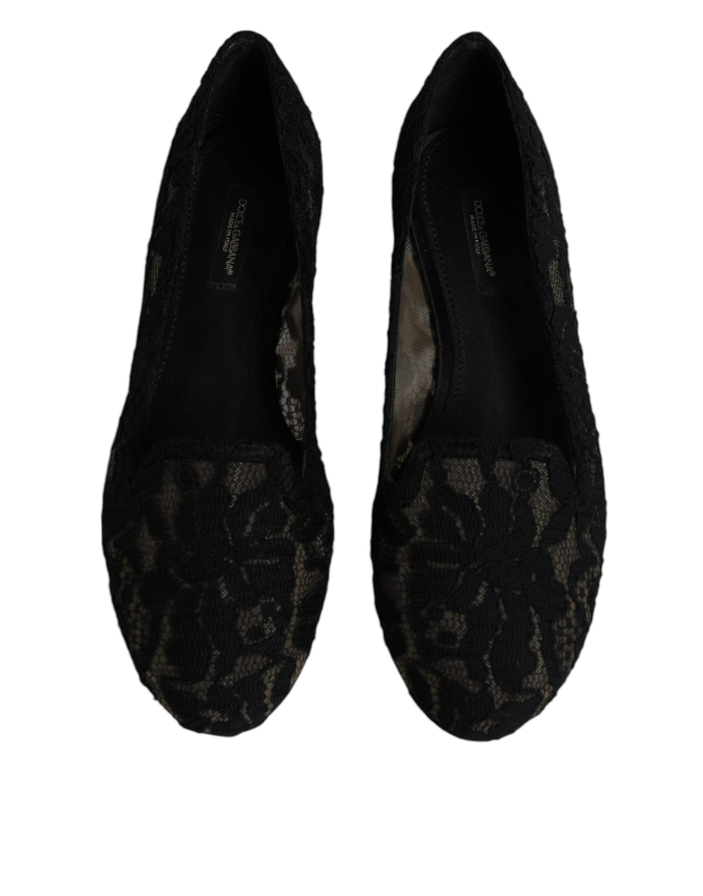Dolce & Gabbana Black Taormina Lace Slip On Flats Shoes LA12060-37.5
