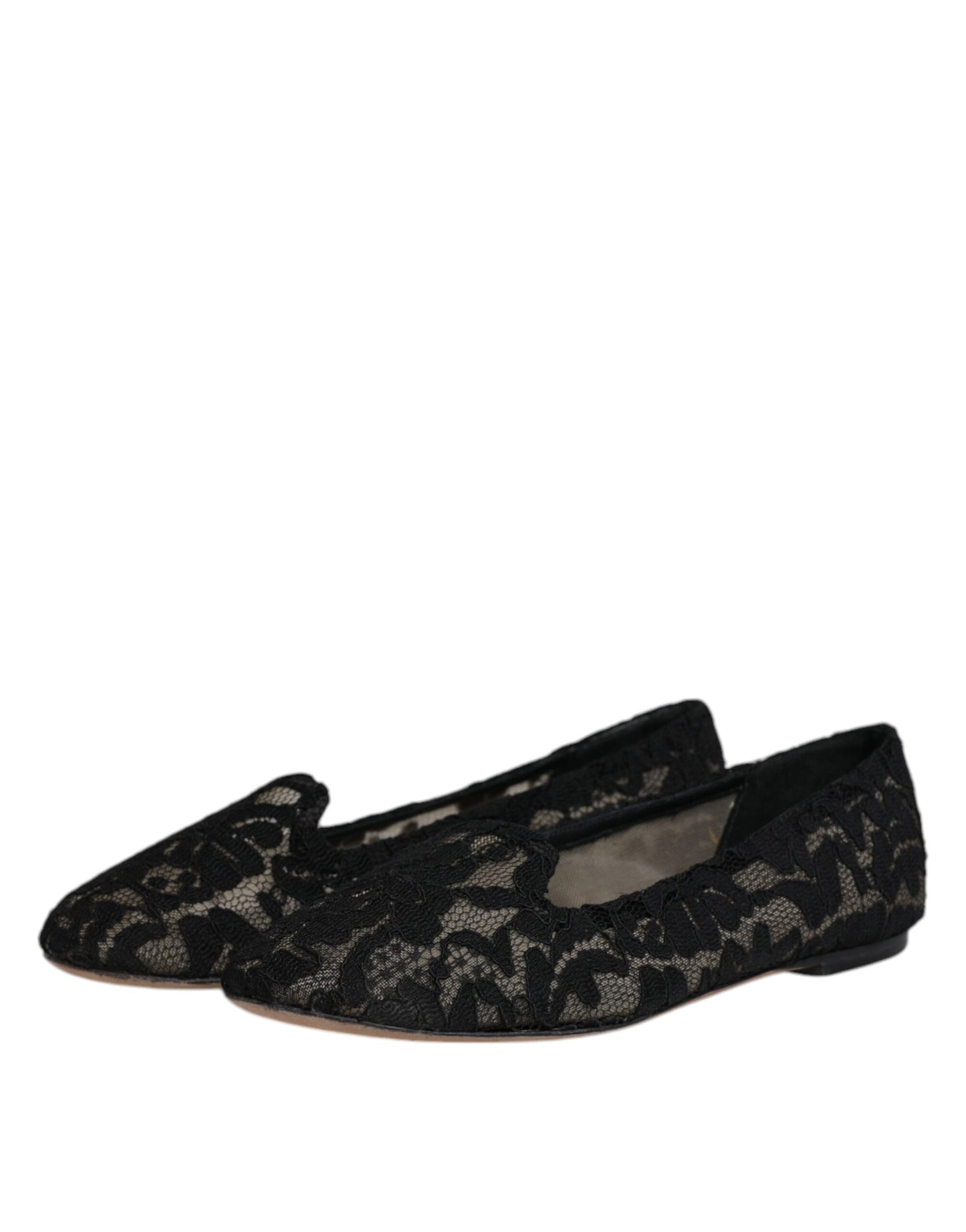 Dolce & Gabbana Black Taormina Lace Slip On Flats Shoes LA12060-37.5