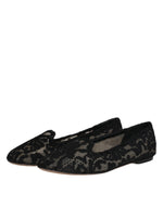 Dolce & Gabbana Black Taormina Lace Slip On Flats Shoes LA12060-37.5