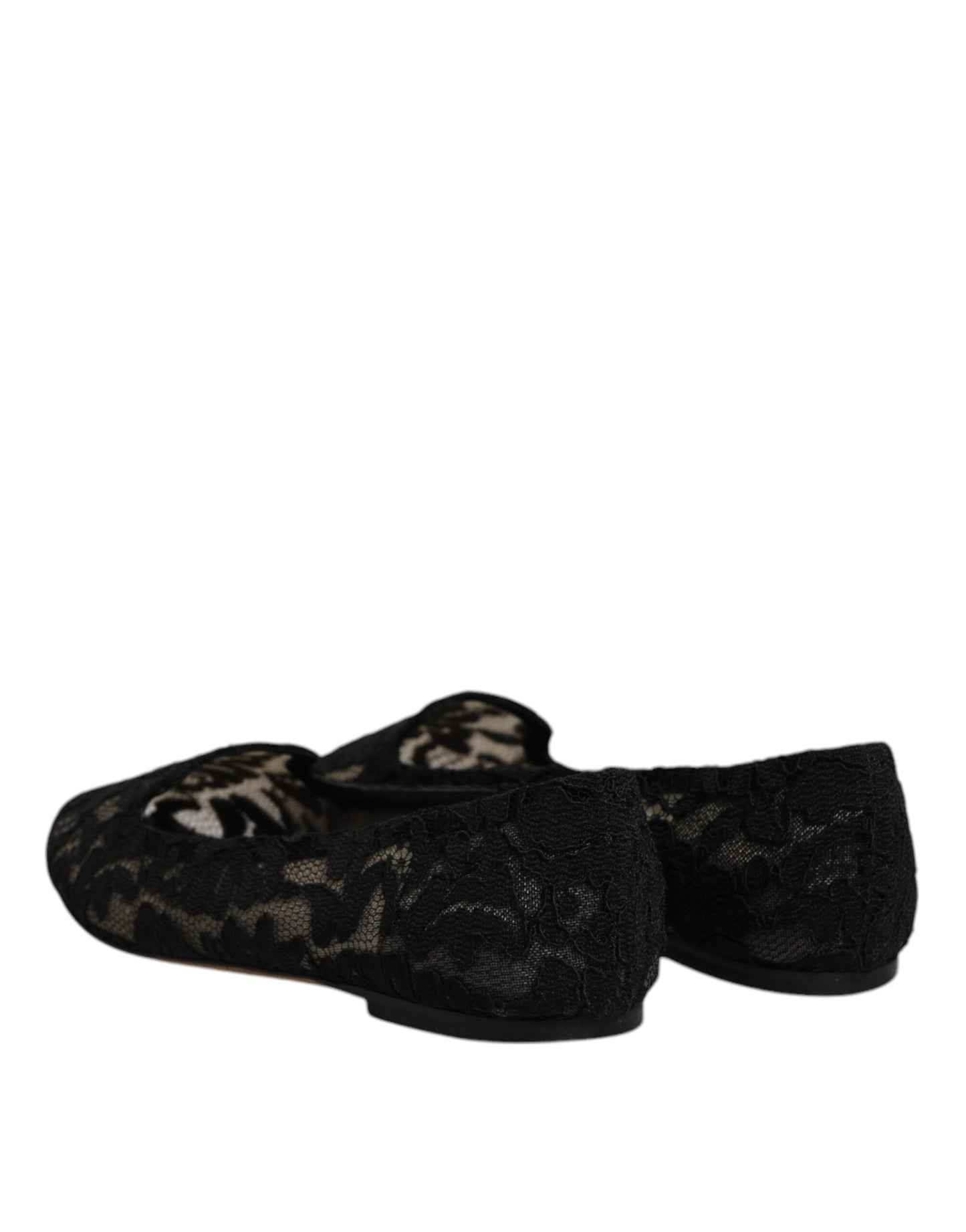 Dolce & Gabbana Black Taormina Lace Slip On Flats Shoes LA12060-37.5