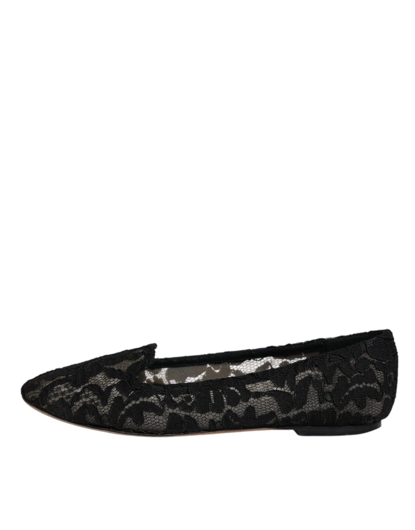 Dolce & Gabbana Black Taormina Lace Slip On Flats Shoes LA12060-37.5