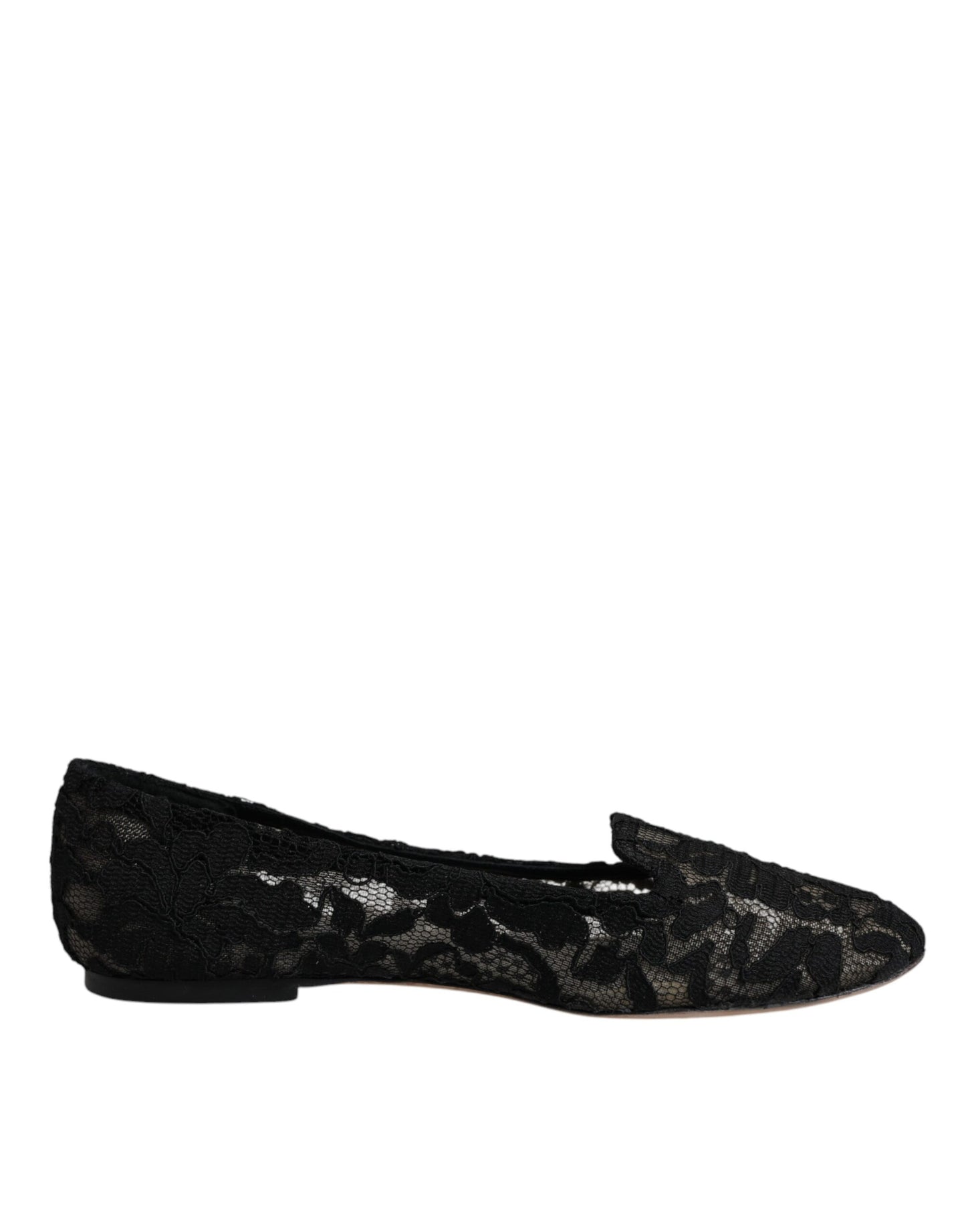 Dolce & Gabbana Black Taormina Lace Slip On Flats Shoes LA12060-37.5