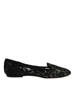 Dolce & Gabbana Black Taormina Lace Slip On Flats Shoes LA12060-37.5