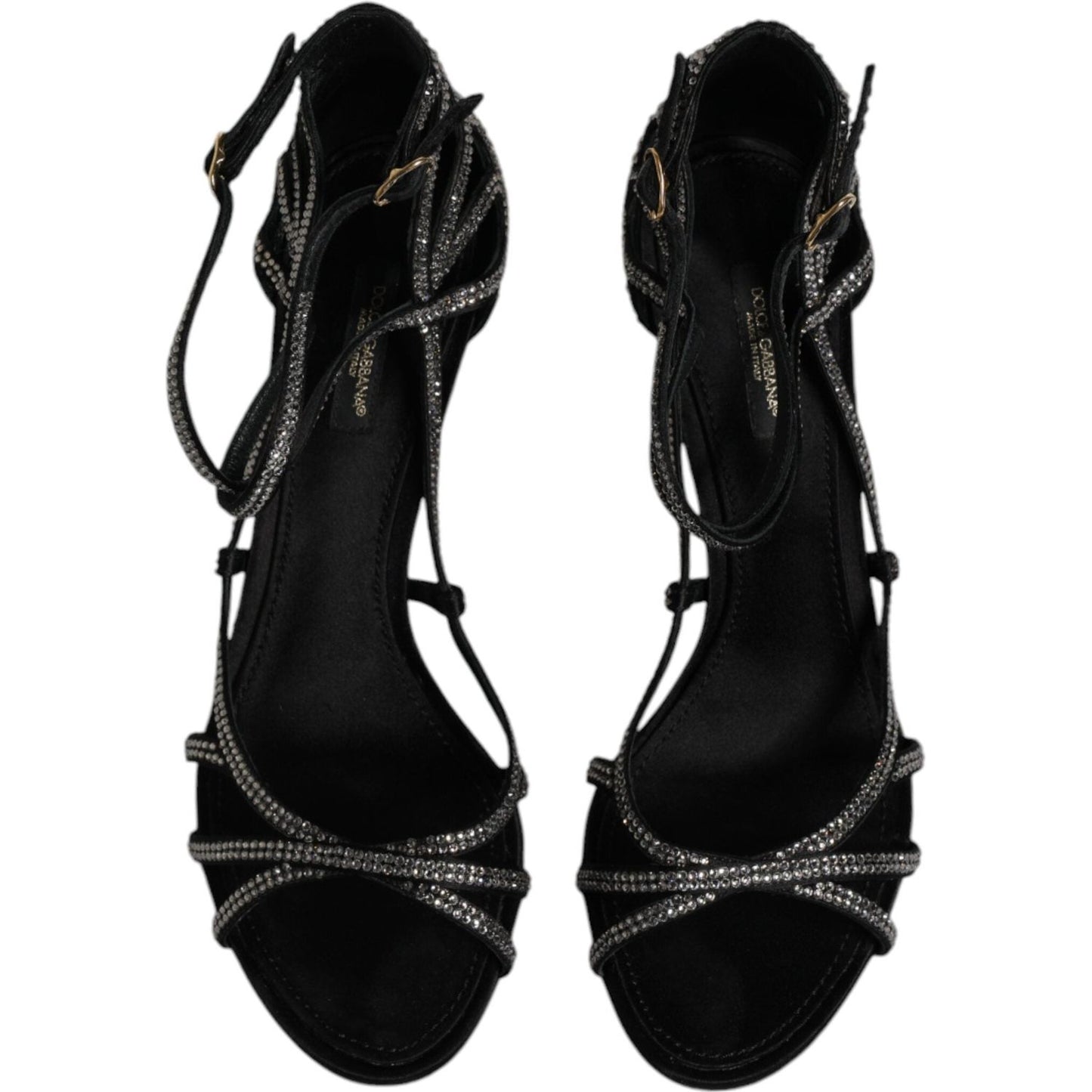 Dolce & Gabbana Black Strass Ankle Strap Heels Sandals Shoes LA12080-39