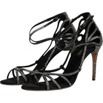 Dolce & Gabbana Black Strass Ankle Strap Heels Sandals Shoes LA12080-39