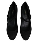Dolce & Gabbana Black Suede Leather Block Heels Pumps Shoes LA12082-41