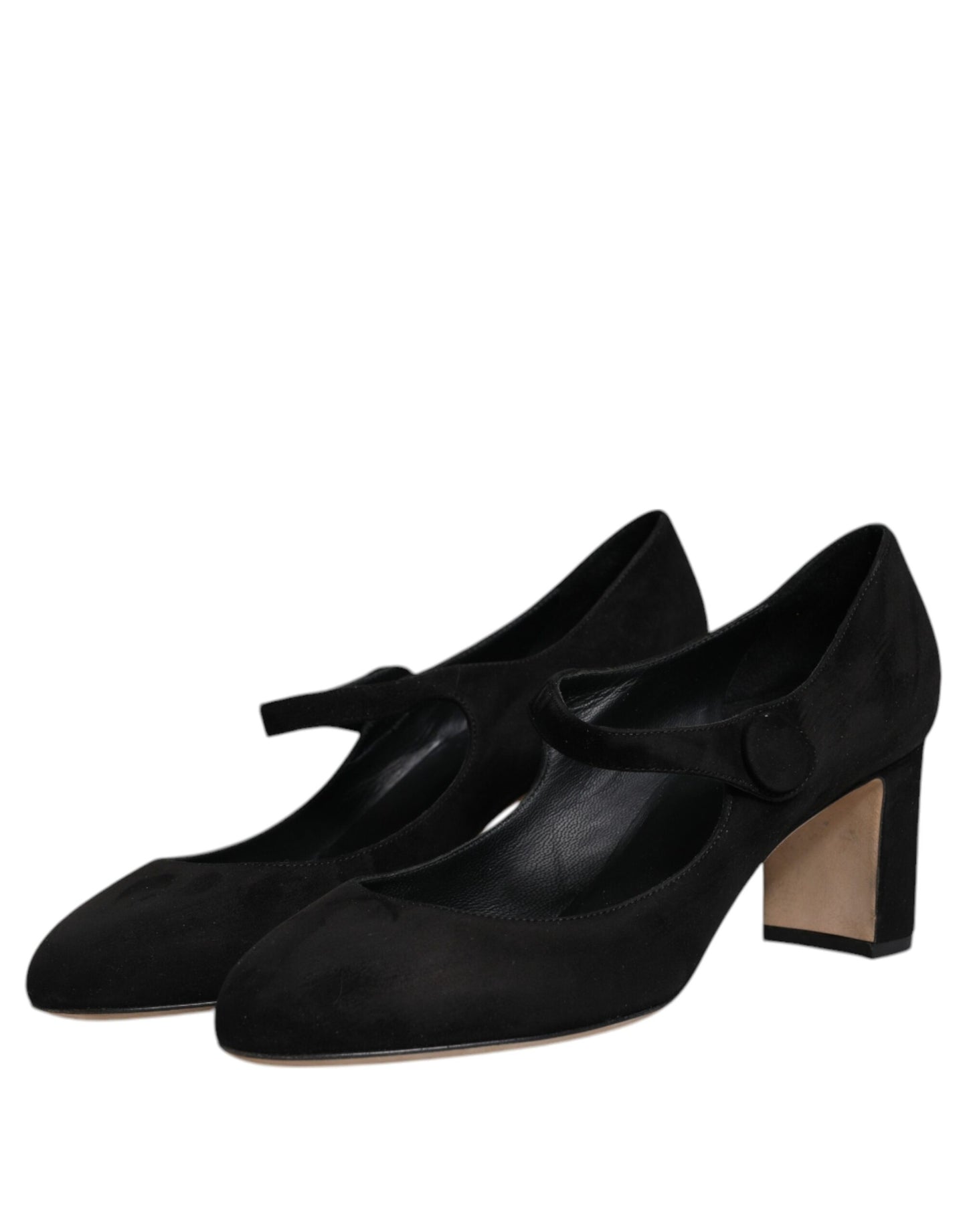 Dolce & Gabbana Black Suede Leather Block Heels Pumps Shoes LA12082-41