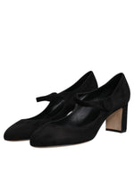 Dolce & Gabbana Black Suede Leather Block Heels Pumps Shoes LA12082-41