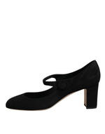 Dolce & Gabbana Black Suede Leather Block Heels Pumps Shoes LA12082-41