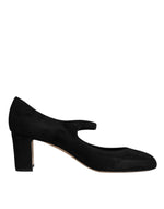 Dolce & Gabbana Black Suede Leather Block Heels Pumps Shoes LA12082-41