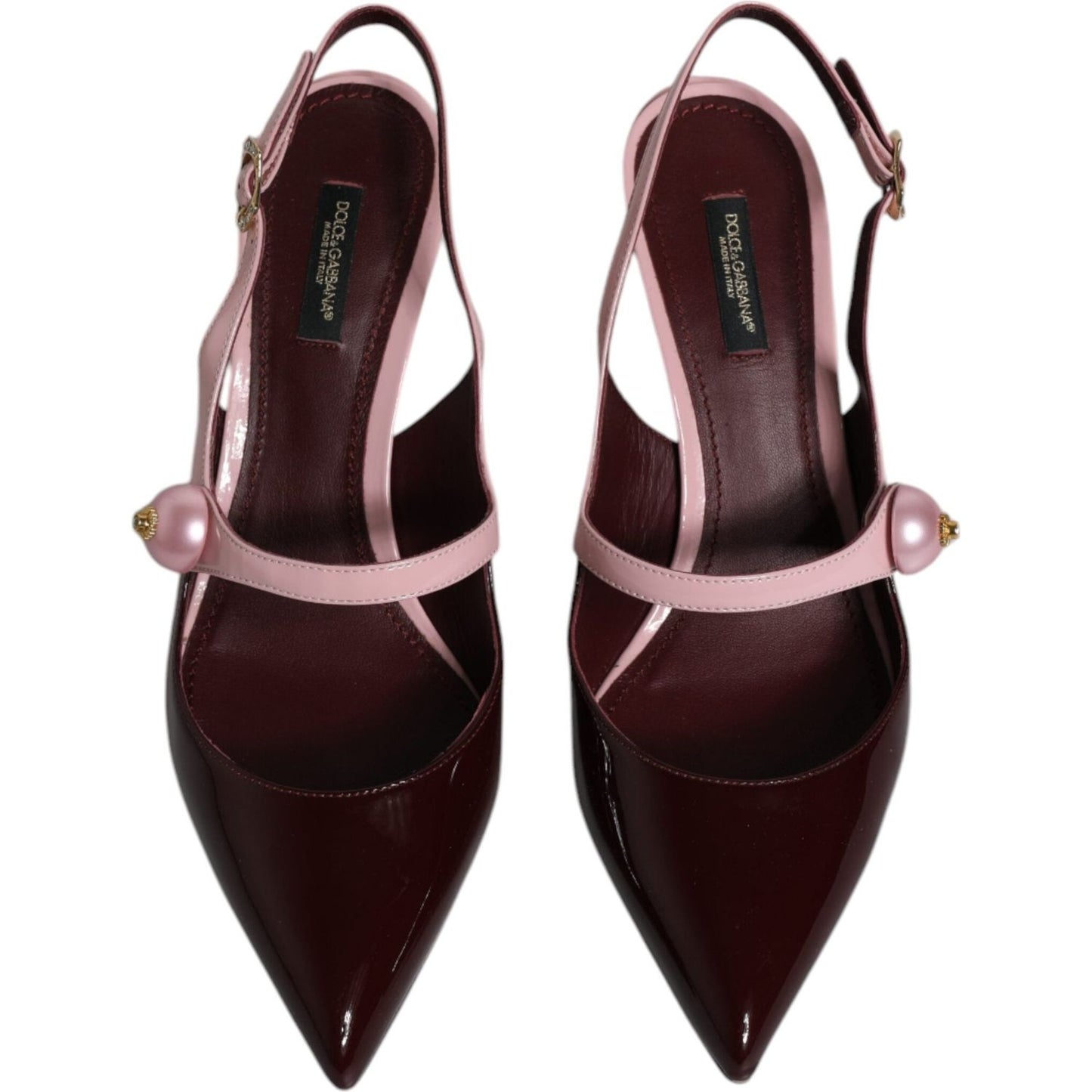 Dolce & Gabbana Pink Maroon Leather Kitten Heels Slingbacks Shoes