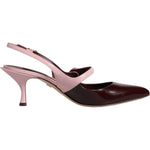 Dolce & Gabbana Pink Maroon Leather Kitten Heels Slingbacks Shoes