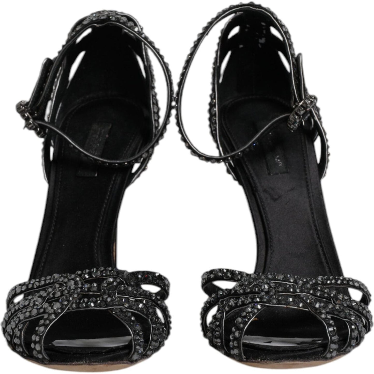 Dolce & Gabbana Black Strass Ankle Strap Heels Sandals Shoes LA12130-39