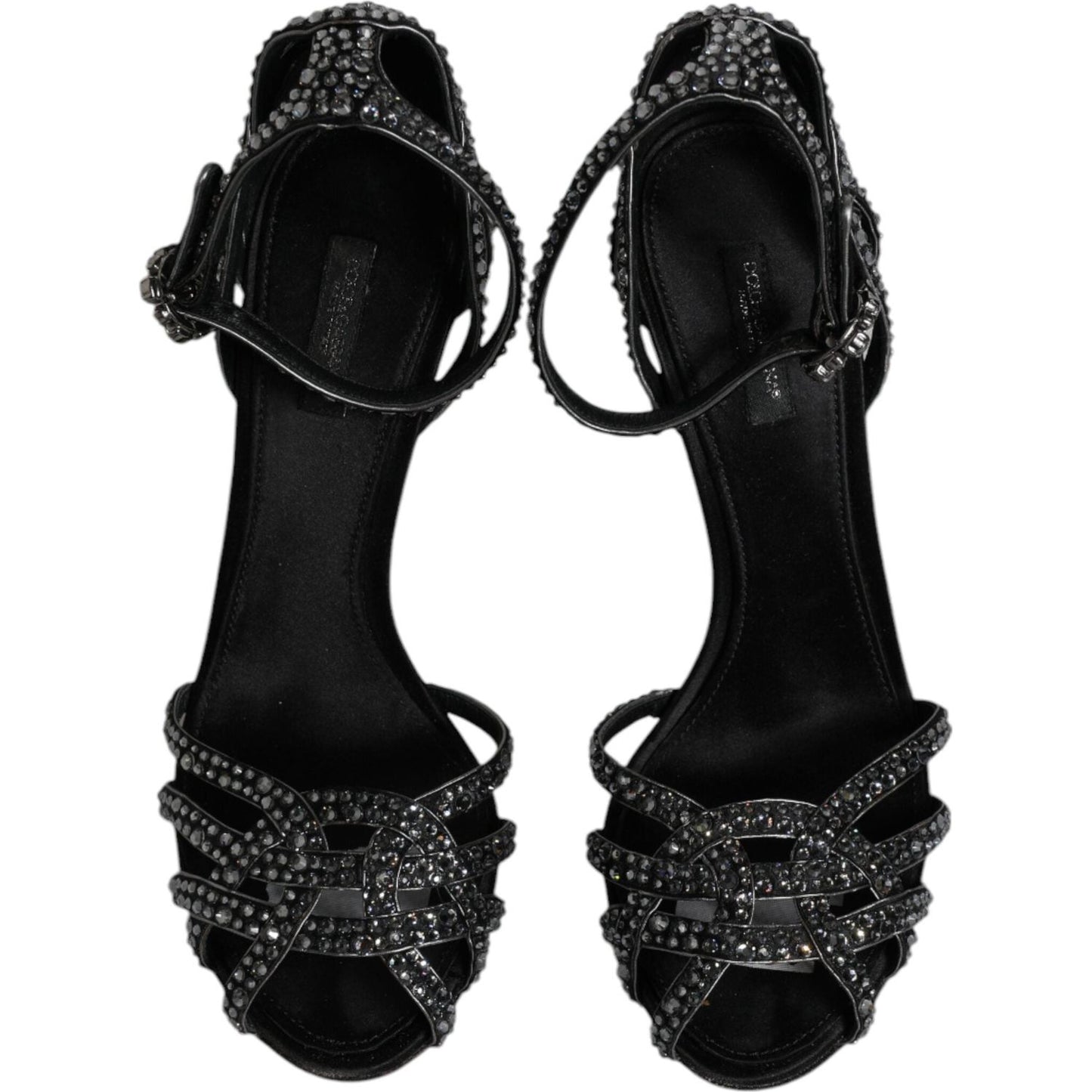 Dolce & Gabbana Black Strass Ankle Strap Heels Sandals Shoes LA12130-39
