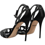 Dolce & Gabbana Black Strass Ankle Strap Heels Sandals Shoes LA12130-39