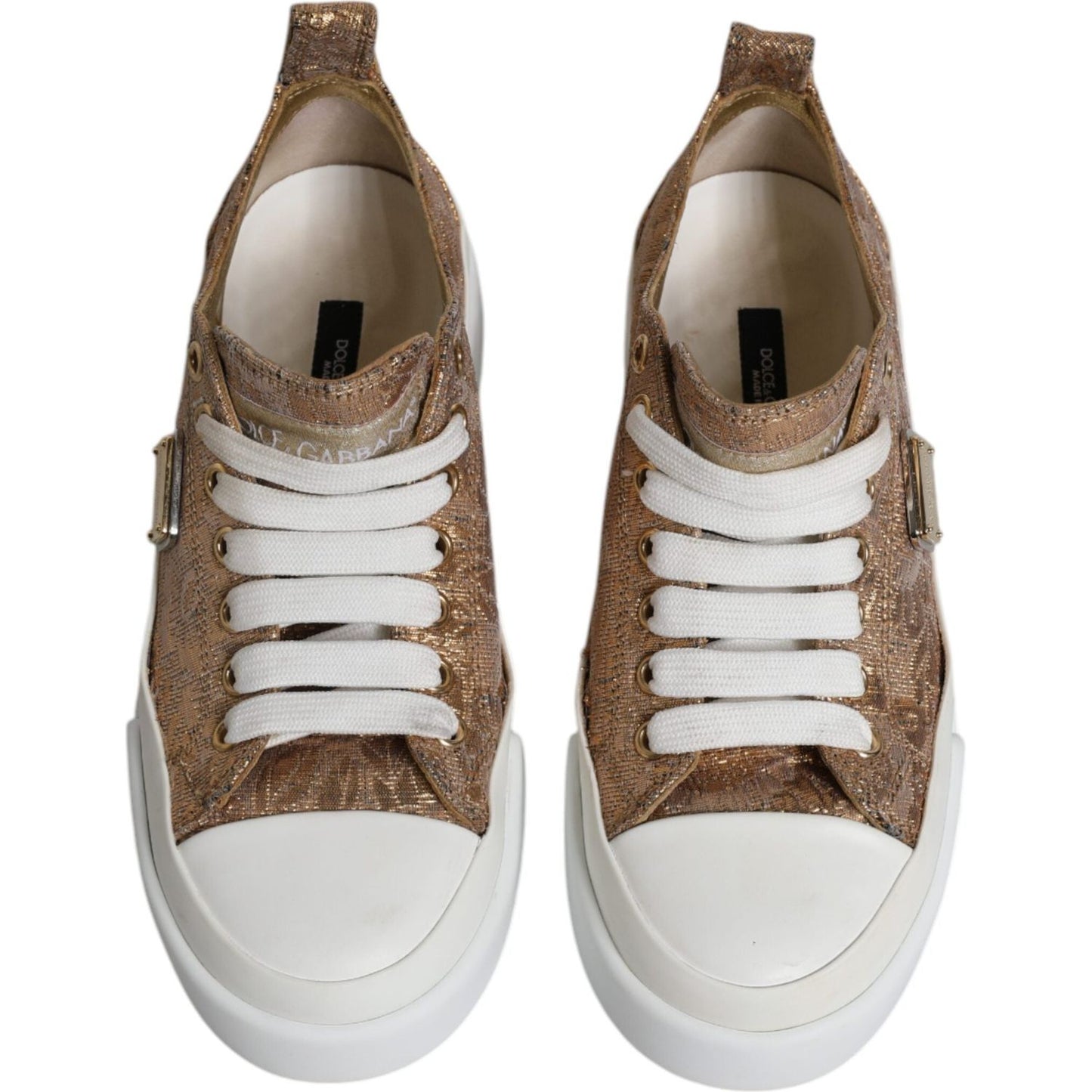 Dolce & Gabbana Gold White Logo Low Top Sneakers Shoes