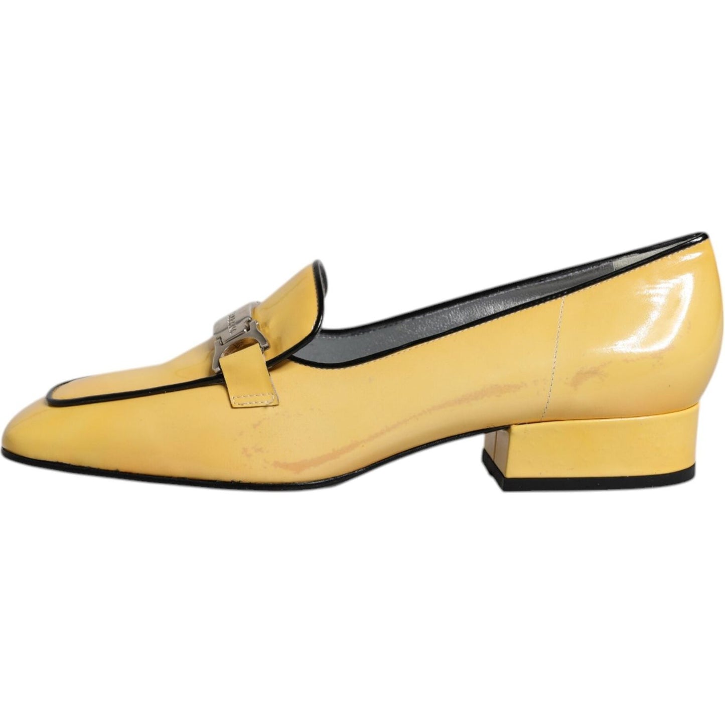 Dolce & Gabbana Yellow Leather Logo Plaque Slip On Mocassin Shoes