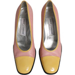 Dolce & Gabbana Pink Yellow Leather Block Heels Pumps Shoes