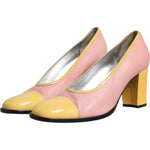 Dolce & Gabbana Pink Yellow Leather Block Heels Pumps Shoes