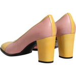 Dolce & Gabbana Pink Yellow Leather Block Heels Pumps Shoes