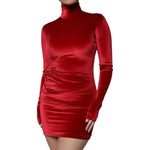 Dolce & Gabbana Red Velvet Long Sleeves Bodycon Mini Dress