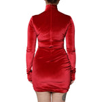 Dolce & Gabbana Red Velvet Long Sleeves Bodycon Mini Dress