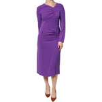 Max Mara Studio Purple Long Sleeves V-neck Sheath Midi Dress