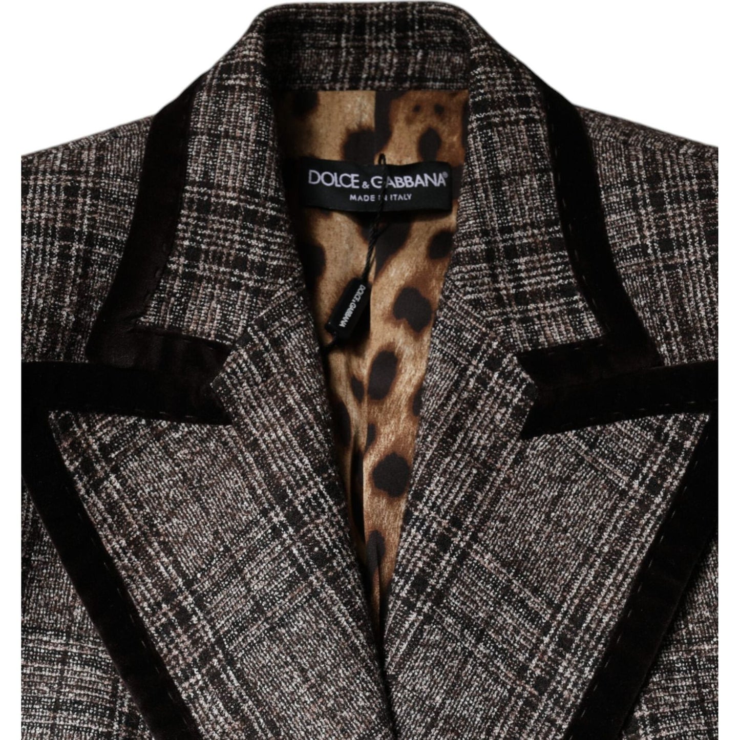 Dolce & Gabbana Brown Plaid Long Sleeve Cropped Coat Jacket