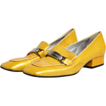 Dolce & Gabbana Yellow Leather Logo Plaque Slip On Mocassin Shoes