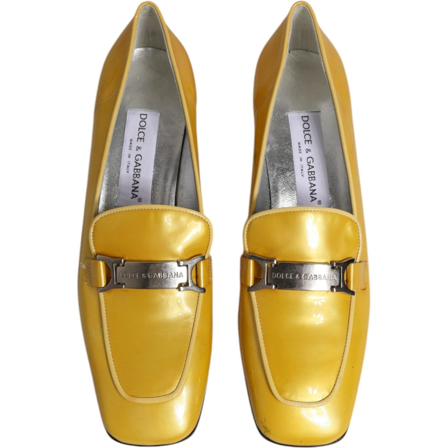 Dolce & Gabbana Yellow Leather Logo Plaque Slip On Mocassin Shoes