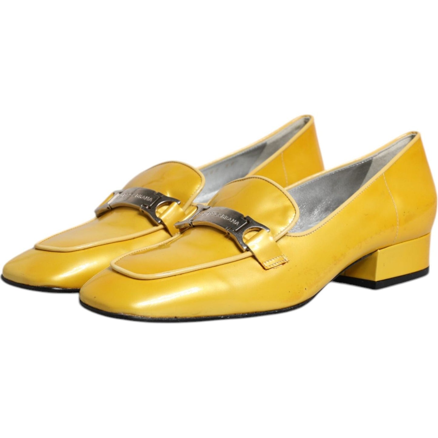 Dolce & Gabbana Yellow Leather Logo Plaque Slip On Mocassin Shoes