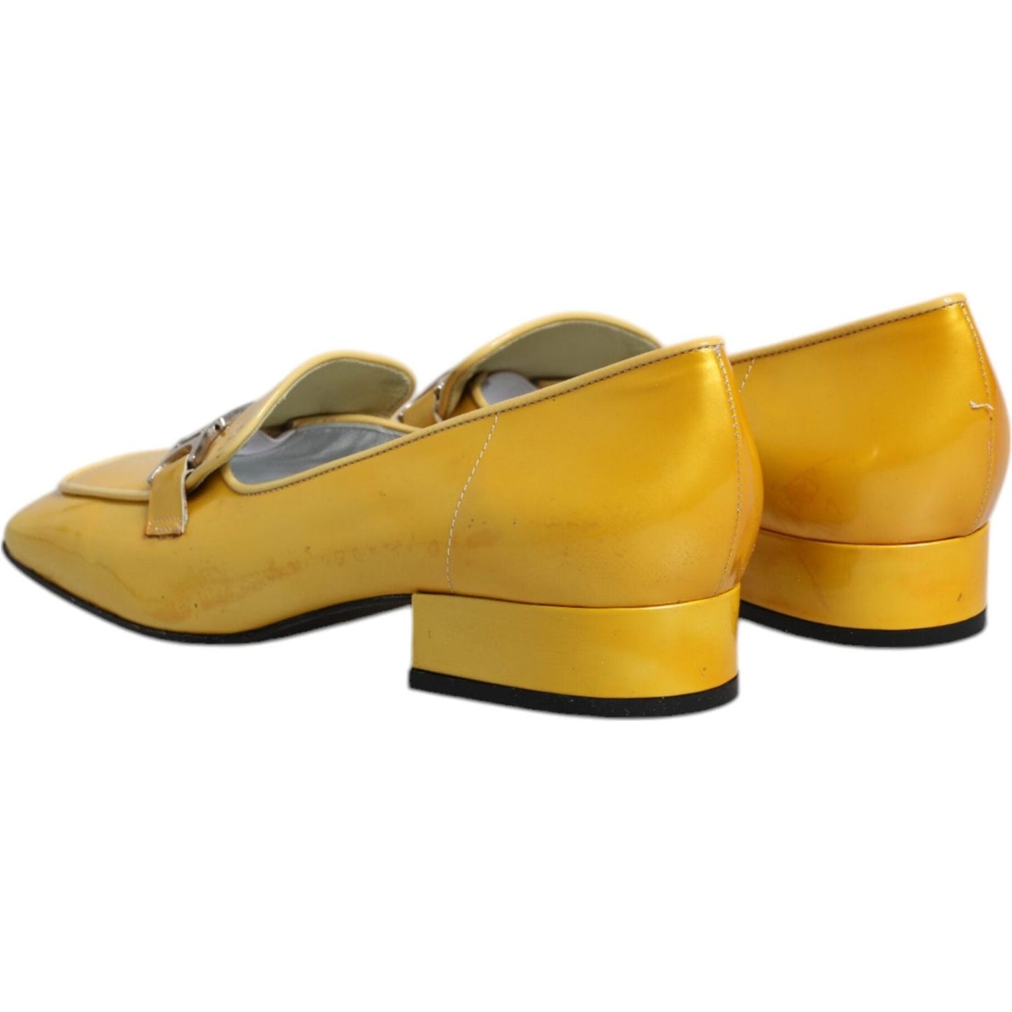 Dolce & Gabbana Yellow Leather Logo Plaque Slip On Mocassin Shoes
