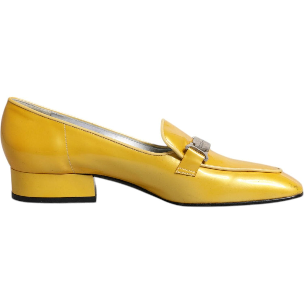 Dolce & Gabbana Yellow Leather Logo Plaque Slip On Mocassin Shoes