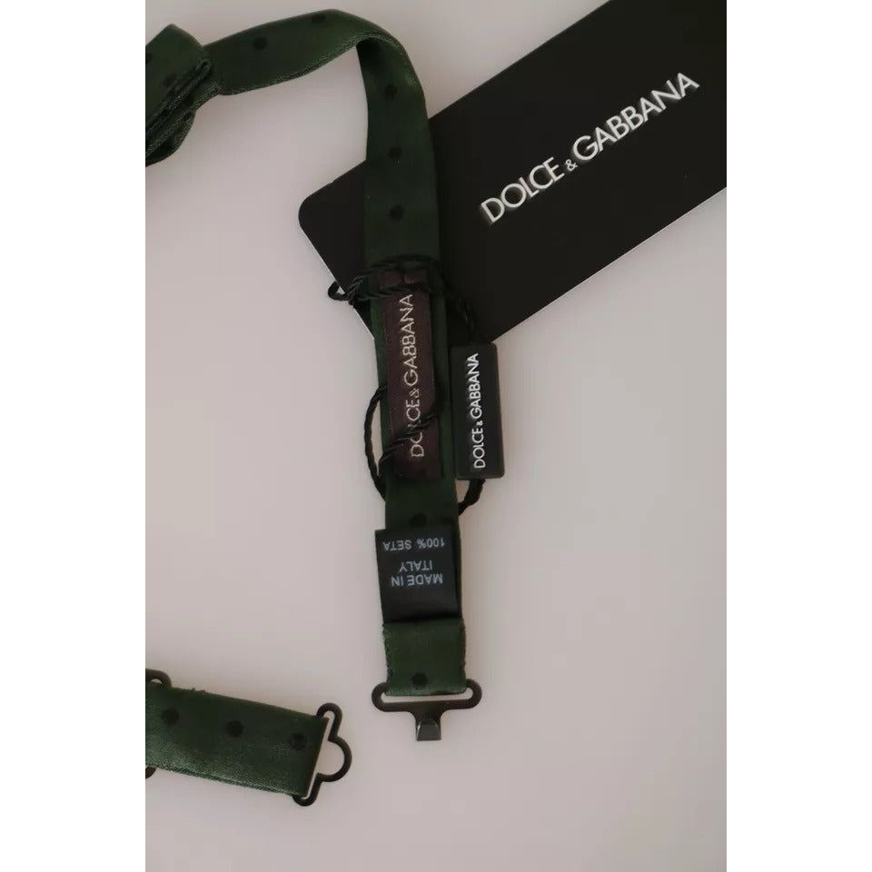 Dolce & Gabbana Green Silk Dotted Mens Necktie Bow Tie FT3011