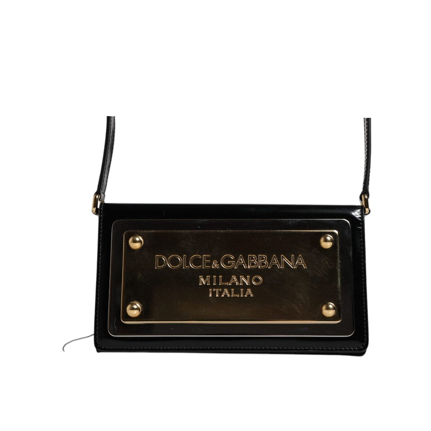 Dolce & Gabbana Black Patent Leather Logo Plaque Crossbody Bag BAG4164