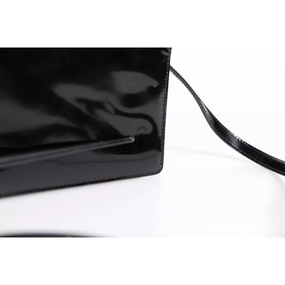 Dolce & Gabbana Black Patent Leather Logo Plaque Crossbody Bag BAG4164