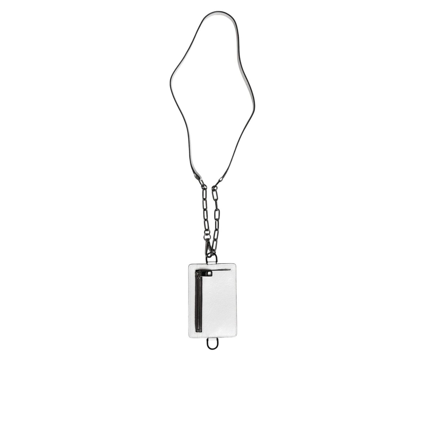 Dolce & Gabbana White Calf Leather Lanyard Logo Card Holder Wallet BAG4205