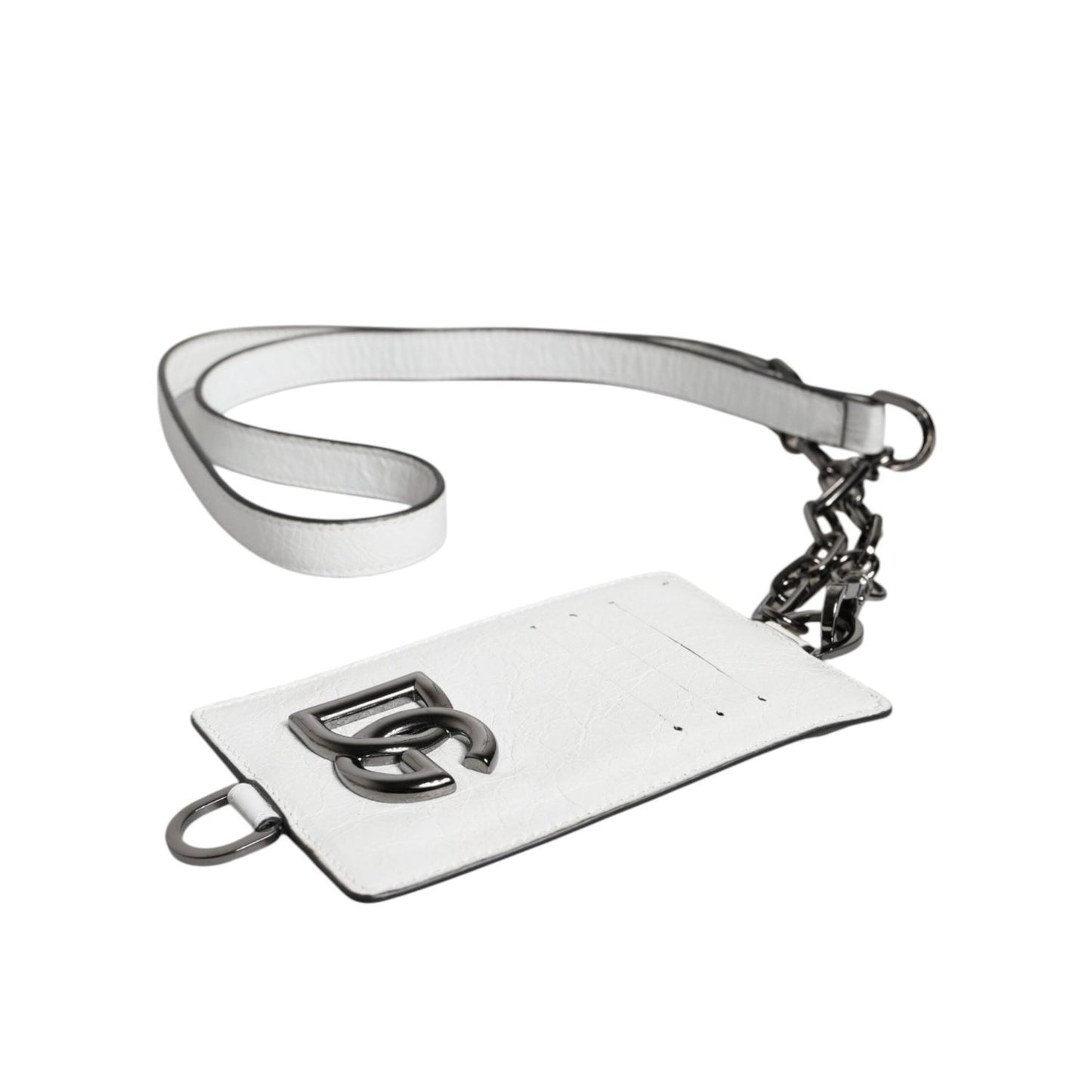 Dolce & Gabbana White Calf Leather Lanyard Logo Card Holder Wallet BAG4205