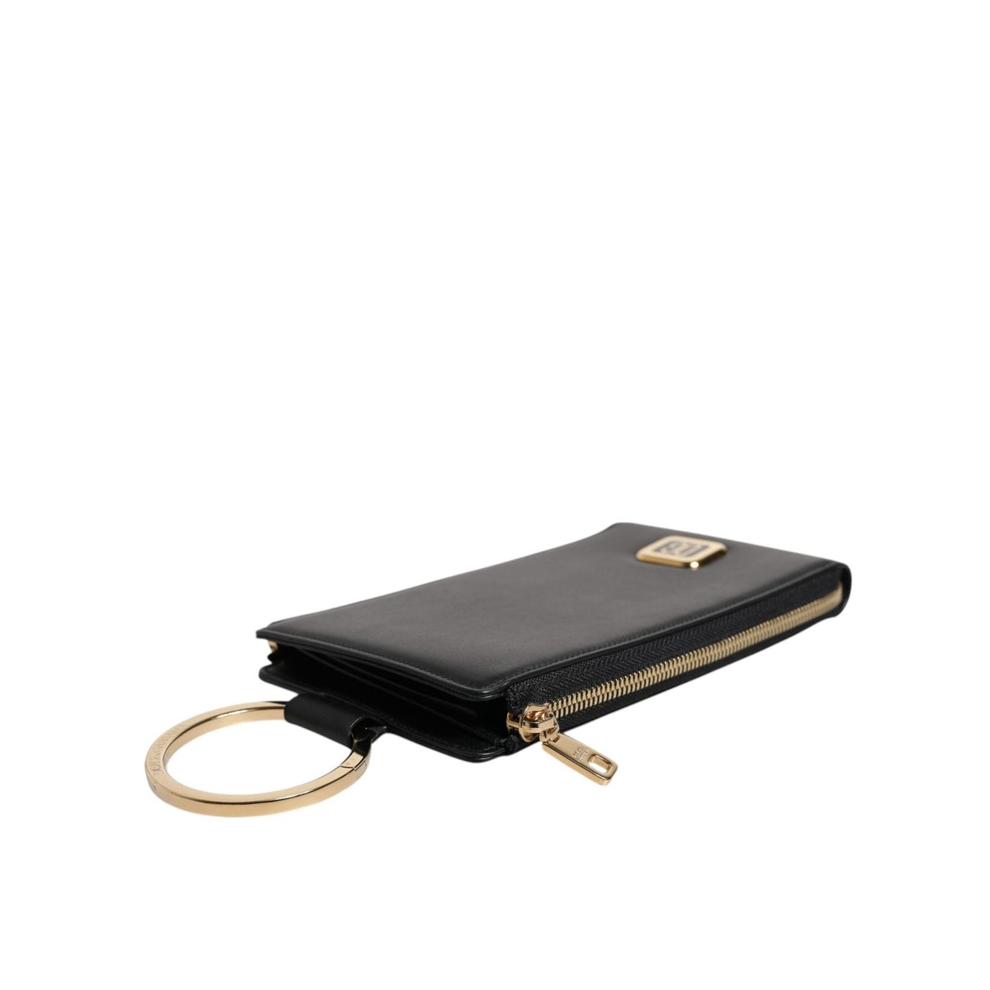 Dolce & Gabbana Black Leather Logo Plaque Neck Strap Card Coin Wallet BAG4231