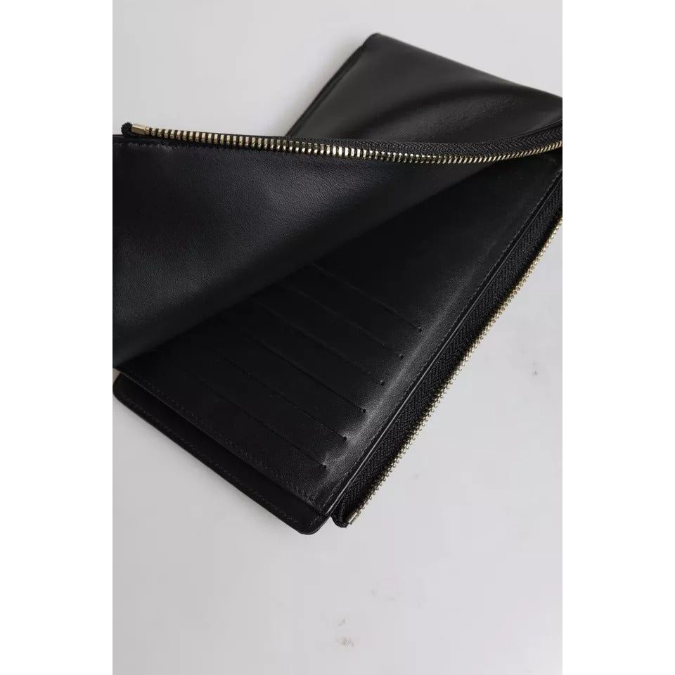 Dolce & Gabbana Black Leather Logo Plaque Neck Strap Card Coin Wallet BAG4231
