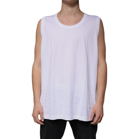 Dolce & Gabbana White Cotton Sleeveless Round Neck Tank T-shirt