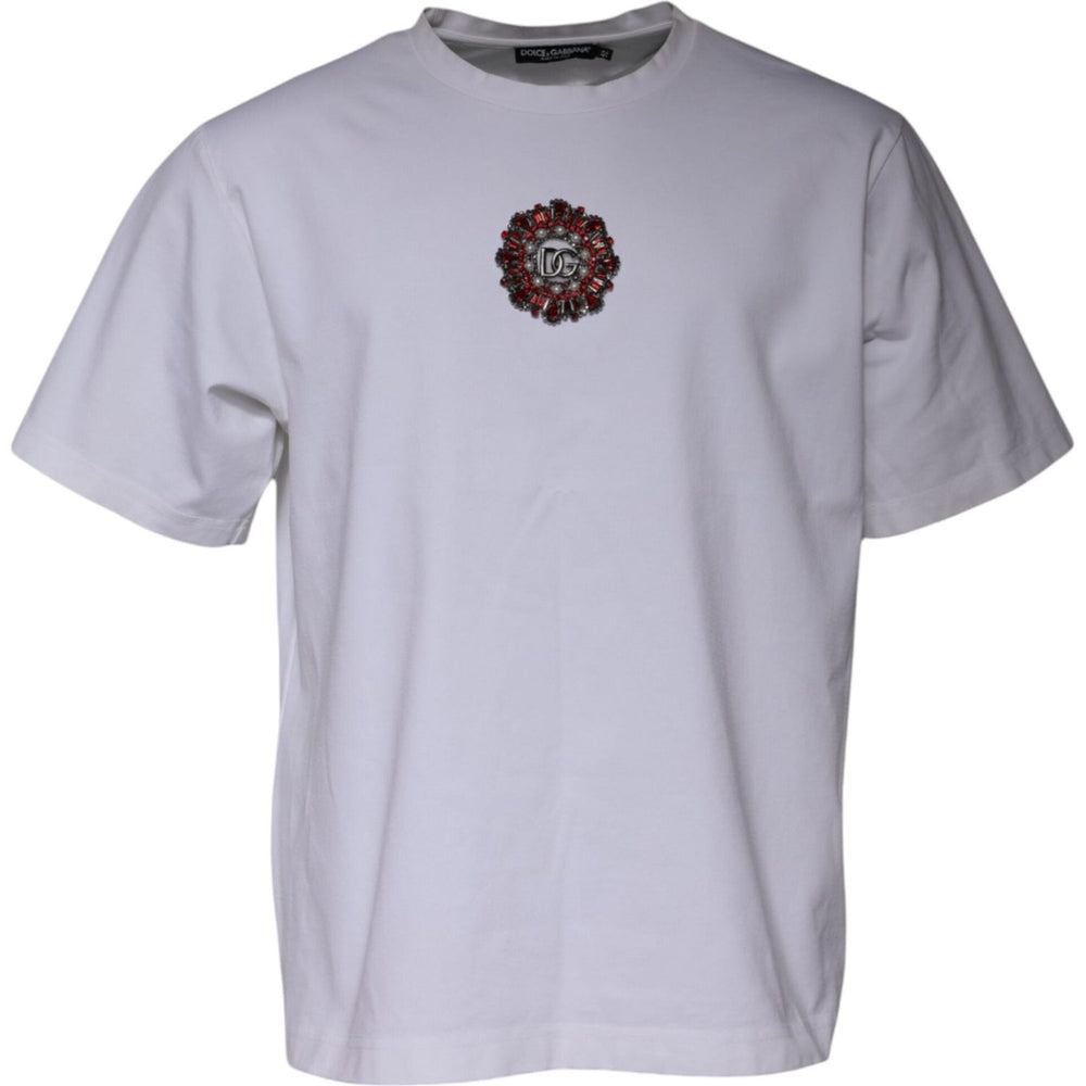 Dolce & Gabbana White Logo Embellished Crew Neck T-shirt