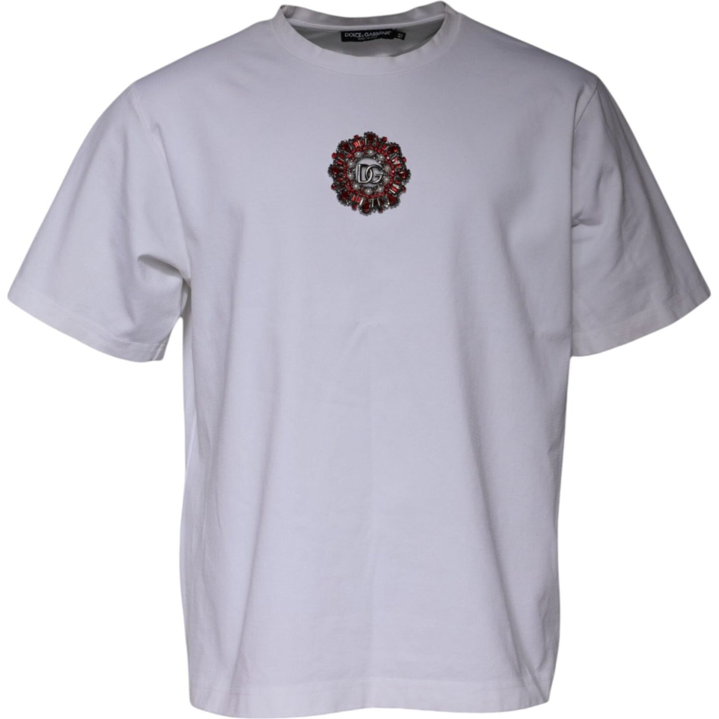 Dolce & Gabbana White Logo Embellished Crew Neck T-shirt