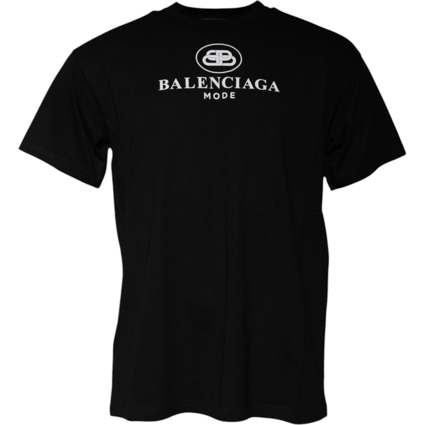 Balenciaga Black Cotton Logo Print Crew Neck Short Sleeves T-shirt
